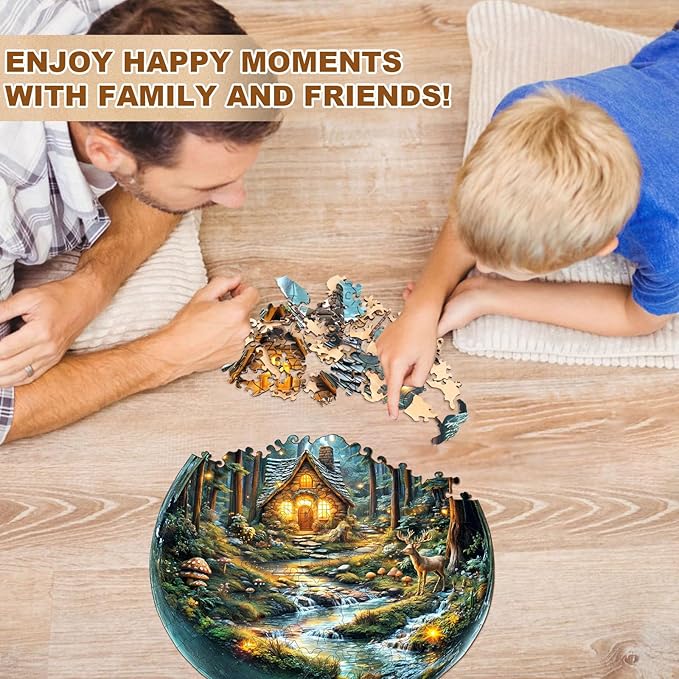 Wooden Puzzles for Adults, Mystic Forest Wooden Jigsaw Puzzle Unique Shape Wood Puzzles Adult 3D Visual Effect, Birthday Gifts for Puzzle Lovers Family Games (M-11.4 * 8.8in-135pcs)