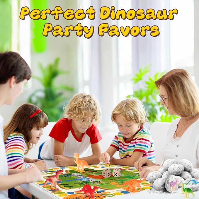 kolegend Dino Egg Dig Kit, 12 Pack Easter Basket Stuffers with 12 Dinosaur Cards and 1 Dinosaur Activity Playmat, Easter Basket Stuffers Toys for 3 4 5 6 7 8 9 10 11 Year Old Boys Girl