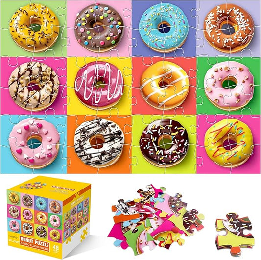 Jumbo Floor Puzzle for Kids,48 Piece Colorful Donuts Jigsaw Puzzles,Learning Educational Toys for Toddlers Ages 3-5,Children Gift for Boy Girl Ages 4-8 (Donut)