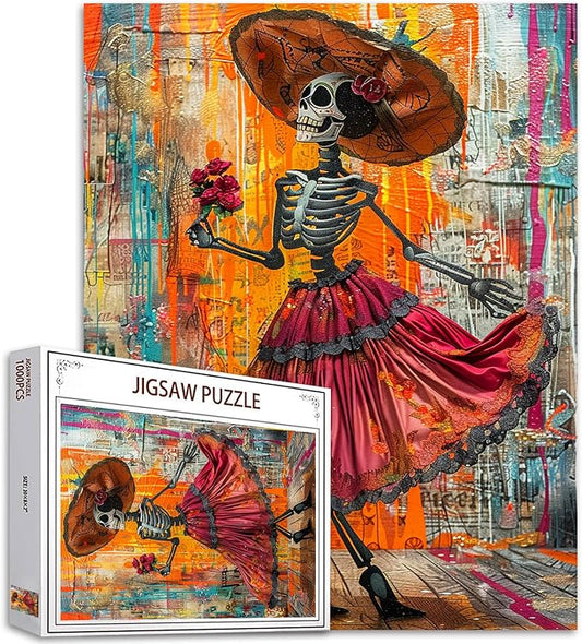 Tucocoo Mexican Romantic Jigsaw Puzzle 1000 Pieces Puzzles for Adults, Day of The Dead Skeleton Art Puzzles for Challenging Family Activity Games Colorful DIY Craft Puzzle for Home Wall Decor Gifts