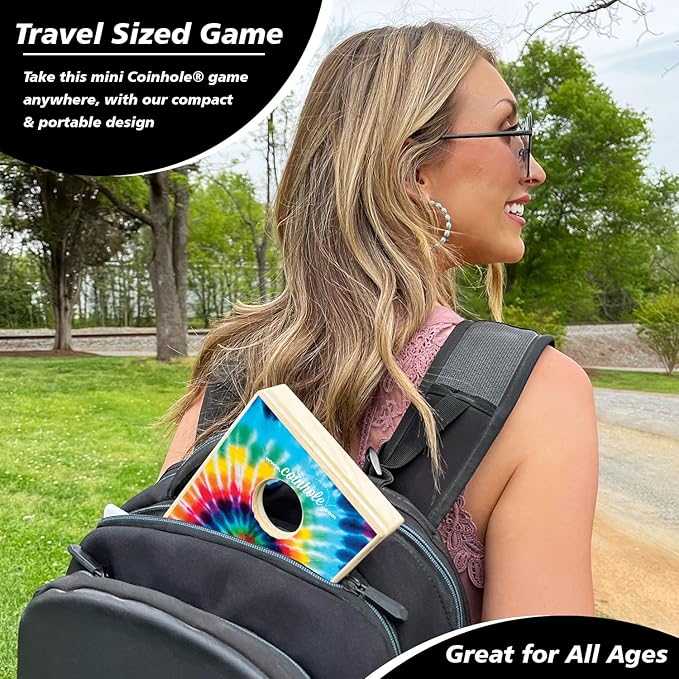 Coinhole Desktop Coin Bouncing Party Game Set | Tabletop Cornhole Board Game | Small Cornhole Travel Game Includes Coins