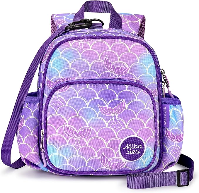 mibasies Backpack Leash for Toddlers 1-3: Baby Backpack for Girls with Anti-Lost Harness - Mermaid Purple