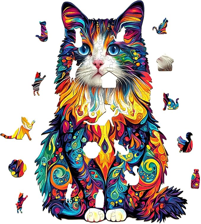 Wooden Puzzle 100PCS Ragdoll and Butterfly Unique Shape Advanced Wood Puzzle for Adults,Holiday Birthday Gift,Craft kit (Colorful Ragdoll Cat, Medium)