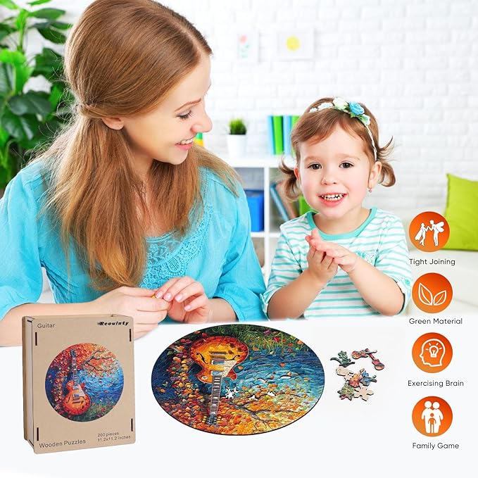 Wooden Puzzles for Adults, Autumn Jigsaw Puzzle, Guitar Wooden Jigsaw Puzzles, Thanksgiving Garden Puzzle, Beautiful Wooden Puzzle with Box Birthday Gifts for Adults and Kids(11.2 * 11.2in-200pcs)