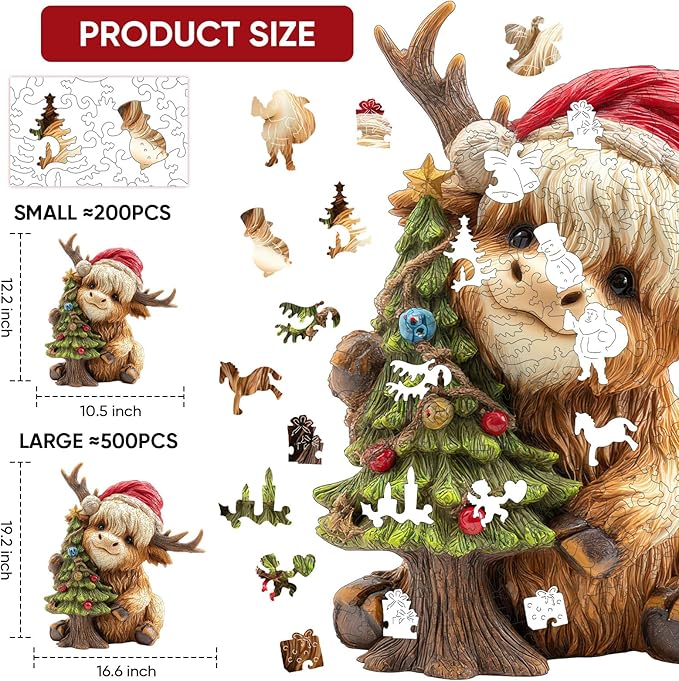 Christmas Wooden Puzzles for Kids & Adults - Tree & Fawn Holiday Jigsaw Puzzle, 498 Pcs, 16.6"×19.2", Fun Family Game for Children’s Party, Winter Gathering, and Festive Entertainment