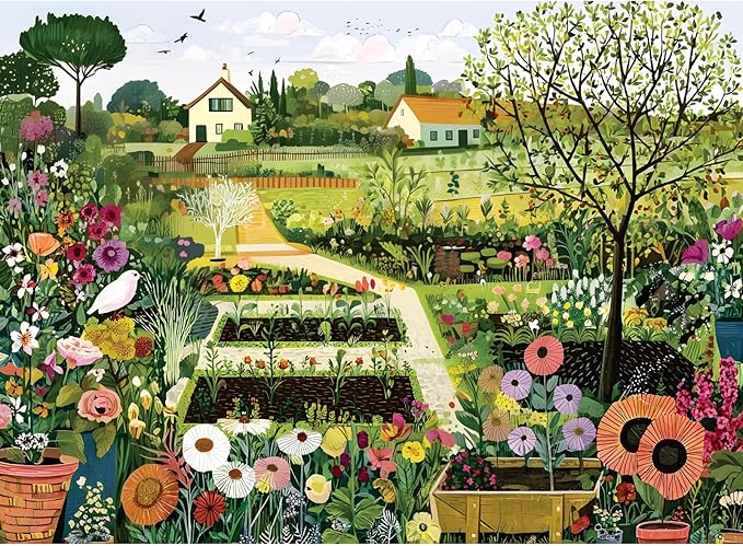 300 Piece Puzzles for Adults, Vibrant Flower Garden and Vegetable Patch Jigsaw Puzzles, Cottage Farm Scene Puzzle with Countryside Charm, Relaxing Gift for or Adults, Kids, Seniors, 20.5"x15"