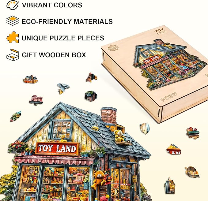 Jigfoxy Wooden Puzzle for Adults, Toy Land Jigsaw Puzzles for Adult, Unique Animal Shape Wood Cut Puzzles, Christmas Thanksgiving Gifts for Friends Family (S-8.5 * 8.4in-100pcs)