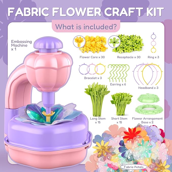 TENYEAH Fabric Flower Bouquets Craft Kit, DIY Arts and Crafts Toys for Girls Ages 3-10, Flowers Market Toy, Creative Educational Activity Toys Birthday Christmas Gifts for Toddler Girls