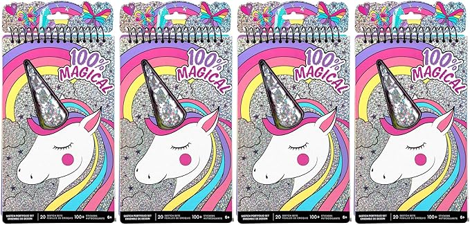 Fashion Angels Unicorn Sketch Portfolio Set Bundle, Bulk Pack of 4 Unicorn Design Sketch Books, Ideal Gift & Party Favor for Girls, Kids, Tweens