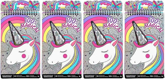 Fashion Angels Unicorn Sketch Portfolio Set Bundle, Bulk Pack of 4 Unicorn Design Sketch Books, Ideal Gift & Party Favor for Girls, Kids, Tweens