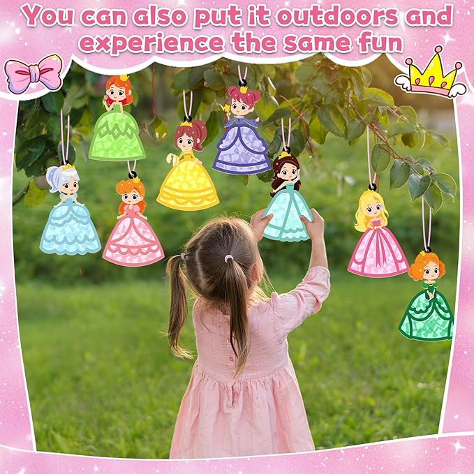 QOUBAI 32 Sets Princess Suncatchers Craft Kit DIY Window Stained Glass Effect Princess Paper Crafts Home School Classroom Decoration Kid Birthday Gift Creative Art Project Activity Game