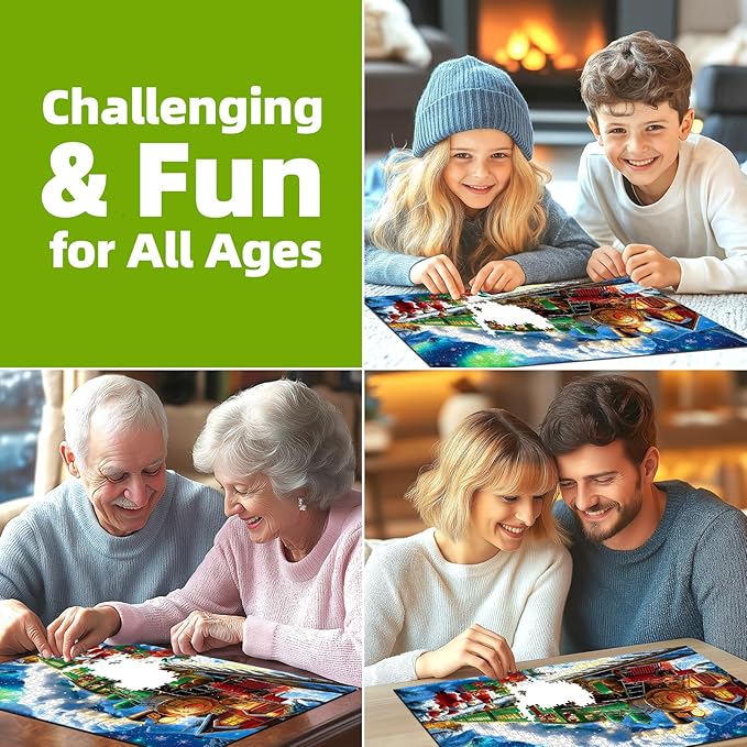 Blueforest Christmas 1000 Piece Jigsaw Puzzle for Adults - 27.5x19.7 Inches Holiday Train Scene with Aurora & Santa, Challenging Fun Adult Puzzles, Home Decor