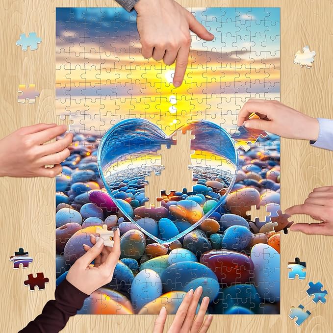 300 Piece Puzzles for Adult, Sunset Beach Jigsaw Puzzles 300 Pieces for Adults Kids Senior, Love Cobblestone Theme Adult Jigsaw Puzzles, Challenging Family Fun Puzzle Activity Game Gift 20.5 X 15 in
