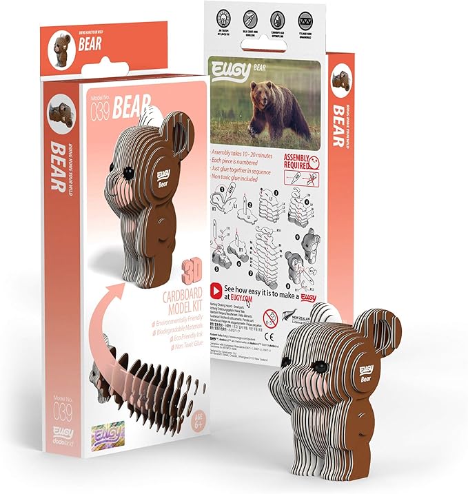 Eugy Bear 3D Puzzle, 26 Piece Eco-Friendly Educational Toy Puzzles for Boys, Girls & Kids Ages 6+
