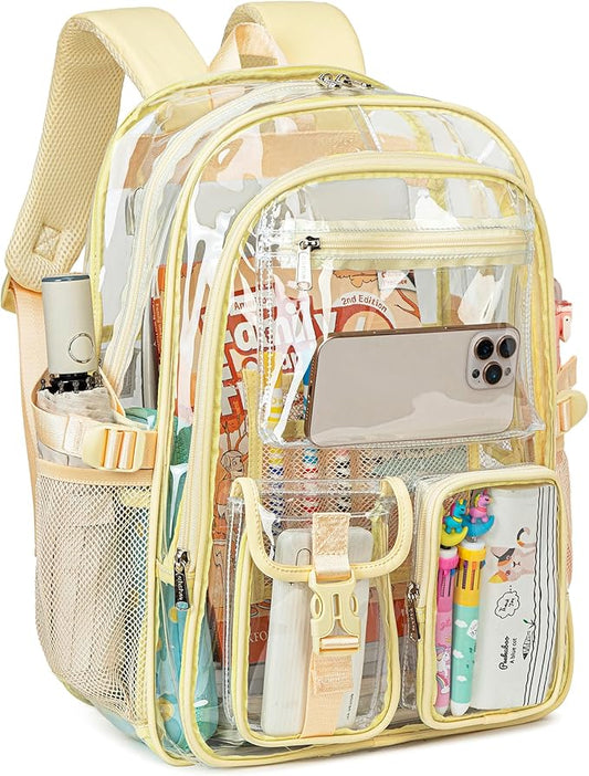 abshoo Large Clear Backpack For Girls Women School Bookbag Heavy Duty Transparent Backpack (Light Yellow)