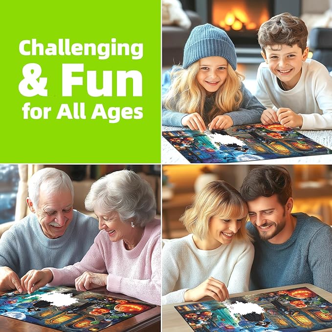 Halloween Haunted House Jigsaw Puzzle for Adults 1000 Piece Spooky Horror Ghosts Pumpkins Full Moon Scary Night Scene Challenging Adult Jigsaw Puzzles for Game Night (27.6"x19.7")