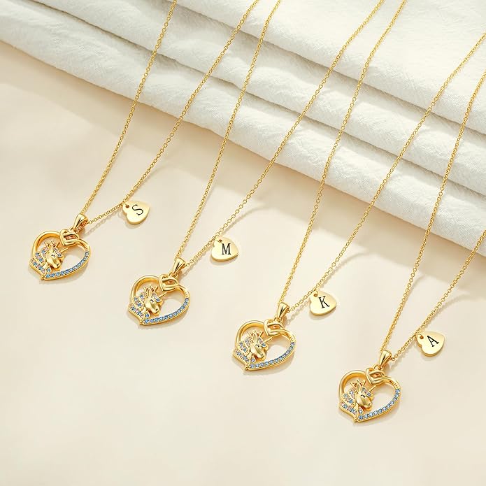 Unicorn Initial Necklaces for Girls Kids Women - 18K Really Gold Filled Unicorn Initial Letter Necklace Teen Girls Gifts Trendy Stuff Heart Letter Necklace for Women Girl Kids Gifts