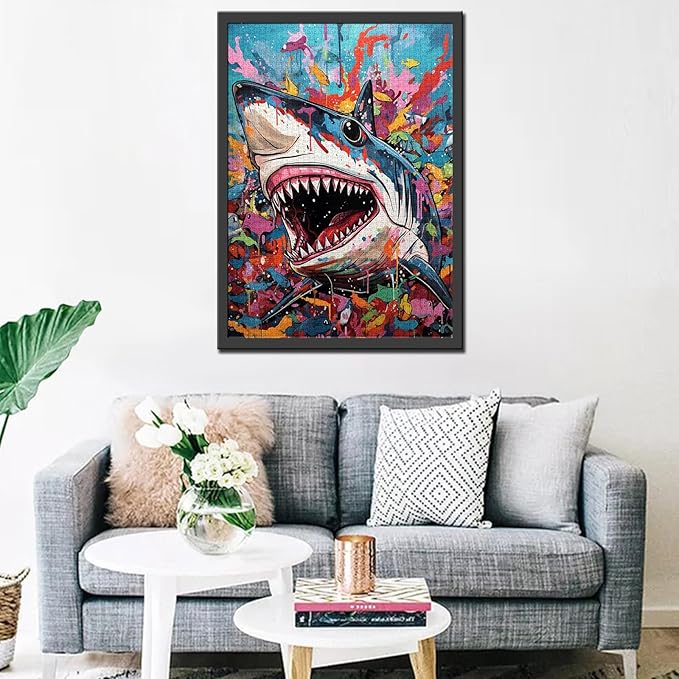 Animal 1000 Piece Jigsaw Puzzles for Adults Graffitic Shark Painting Jigsaw Puzzle Underwater World 1000 Pieces Puzzles Game Home Wall Decor DIY Craft Aquarium Sea Life Puzzle Art Gift(Colorful)