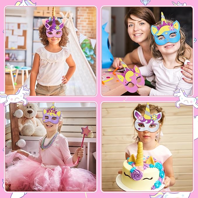 Fennoral 6 Pack Unicorns Masks Craft for Kids Creative Make Your Own Unicorns Masks Foam Stickers DIY Arts and Crafts for Kids Boys Girls Unicorns Theme Party Decorations Birthday Gift