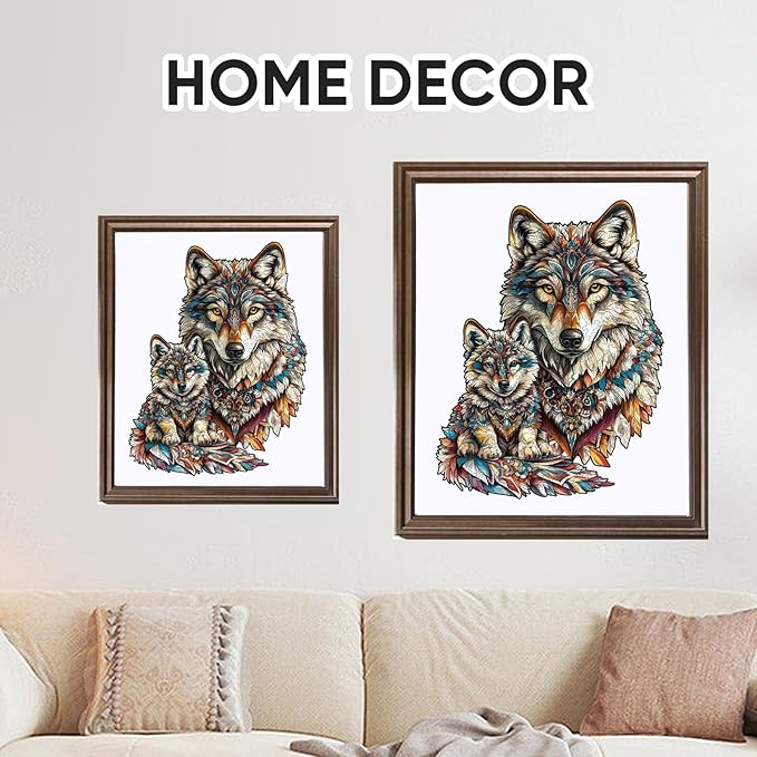 Ruikiyart Wooden Puzzles for Adults, 5MM 200 Pieces Wolf Family Wooden Jigsaw Puzzles, Animal Unique Shaped Puzzle Gifts for Adults and Kids on Thanksgiving, Family Puzzle Games (8.7"*11.4")