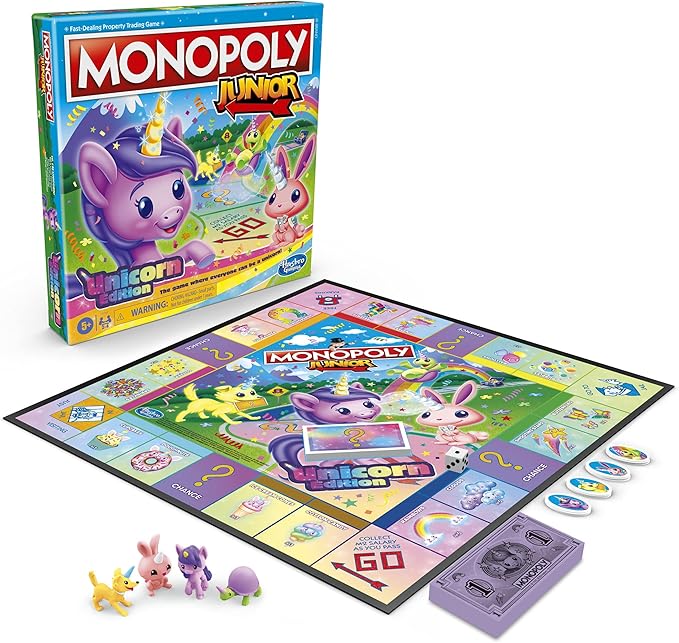 Monopoly Junior: Unicorn Edition Board Game | Magical-Themed Indoor Family Game | 2 to 4 Players | Preschool Games | Kids Gifts | Ages 5 and Up (Amazon Exclusive)
