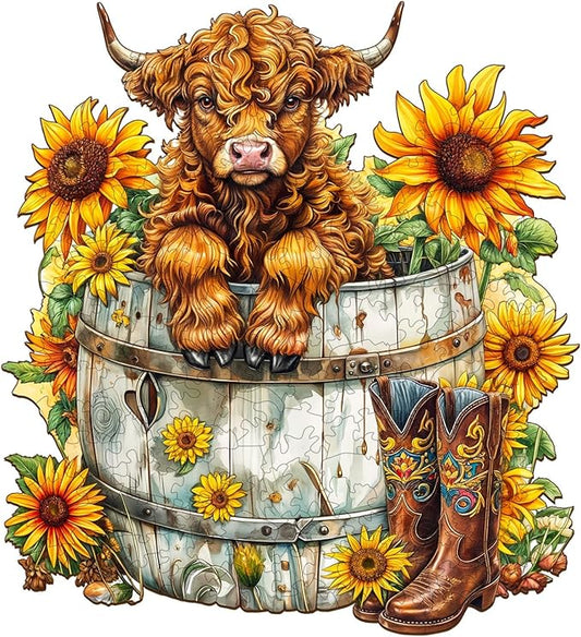 Wooden Puzzles for Adults, Wooden Jigsaw Puzzles for Adults Kids, Sunflower Pasture-2 Unique Shaped Wood Puzzles Adult, Creative Birthday Gifts for Friends Family Game (11.4 * 10.4in 195pcs)