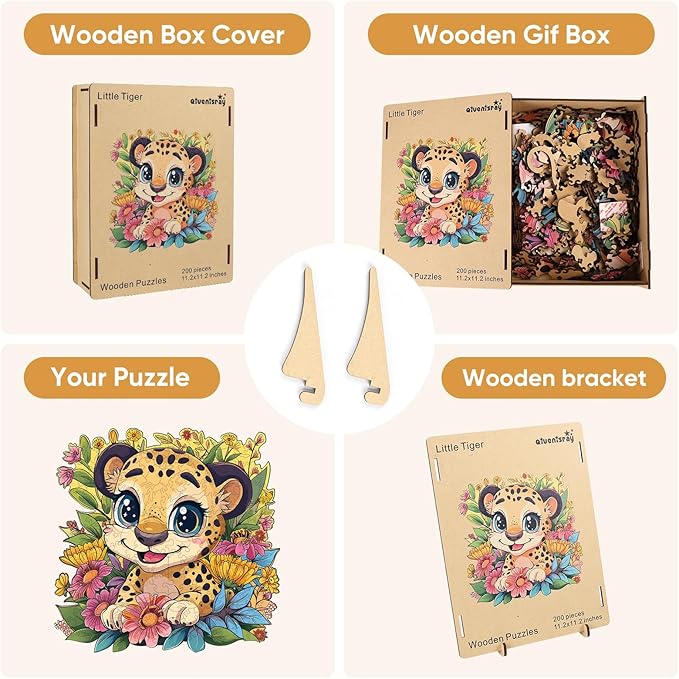 Wooden Jigsaw Puzzles 500 Pieces-Little Tiger,16.8x16.8in,Royal,Wooden Puzzles for Adults,Unique Shape Animal Adult Puzzles,Irregular Wood Puzzles Best Gift for Adults and Kids Family Game