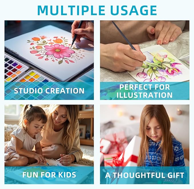 Falling in Art Watercolor Paint Set, 168 Colors Watercolor Paints, Painting Set with Water Brush and Nylon Brushes, Perfect Starter Kit for Beginners and Professionals