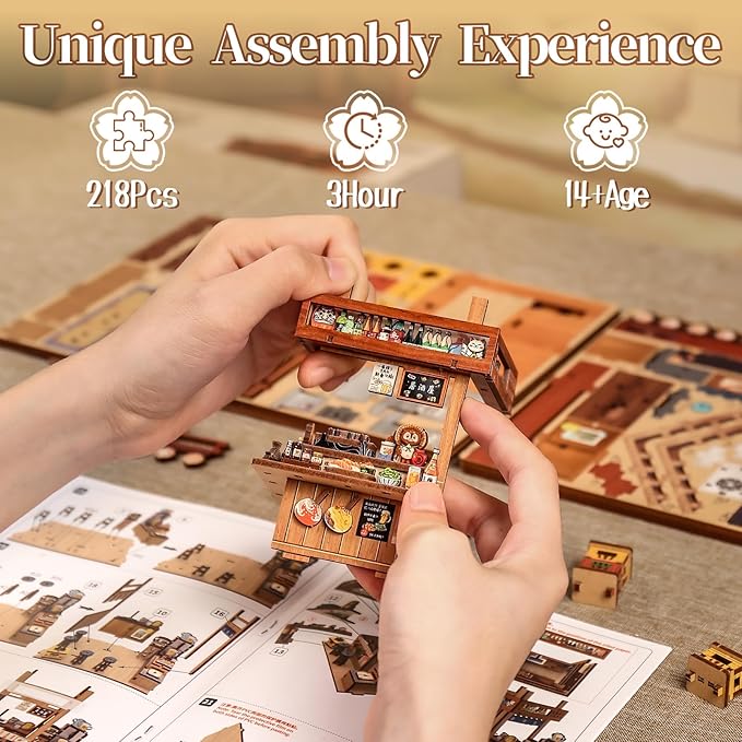 Fsolis Book Nook Kit - DIY Miniature House Kit for Adults Mini House Tiny 3D Puzzles for Bookshelf Diorama Decor Gifts for Women Teenagers Puzzle Lovers (Izaka-ya Kurosawa)