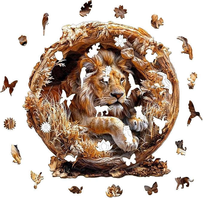 Wooden Puzzle for Adults,300PCS 3D Visual Effect Lion Unique Shape Advanced Wood Puzzle for Adults,Holiday Birthday Gift,Craft kit Home Decoration