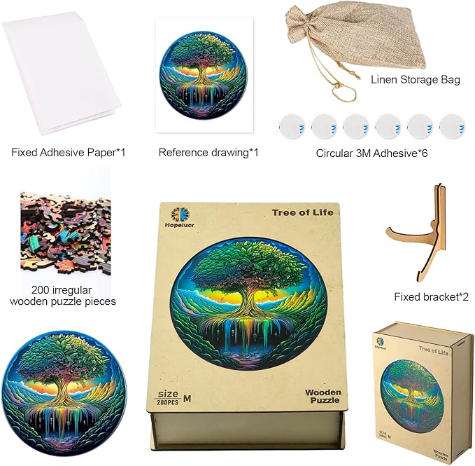 Wood Puzzles Adult, Rainbow Tree of Life Puzzle, Unique Wooden Puzzle for Adults and Kids, Family Game, Animal Shaped Jigsaw Puzzles, 200 Piece 11.2"×11.2"