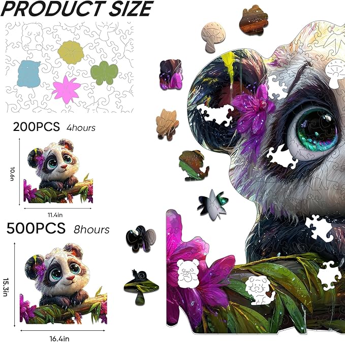 Wooden Puzzles for Adult,500 Pieces Unique Panda Flower Wooden Jigsaw Puzzles for Adults and Kids, Fun Challenging Creative Gift,16.4"x15.3"