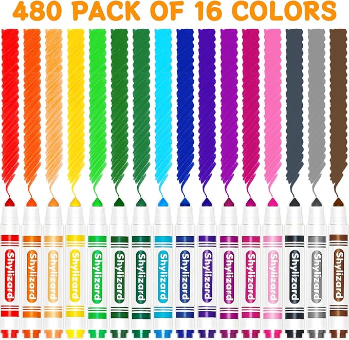 Washable Markers for Kids, 480 Count Markers Bulk with Broad Line Conical Tip, Coloring Marker in 16 Colors for Classroom School Supplies and Art Projects