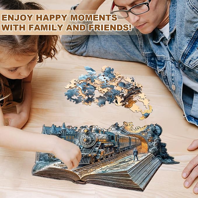 WOODBESTS Wooden Puzzles for Adults-Chrono Train, 205 Pieces Wood Puzzle (L-13.4 * 11.7in), Premium Art Shape Wooden Animal Jigsaw Puzzles, for Men/Women & Family Game Night