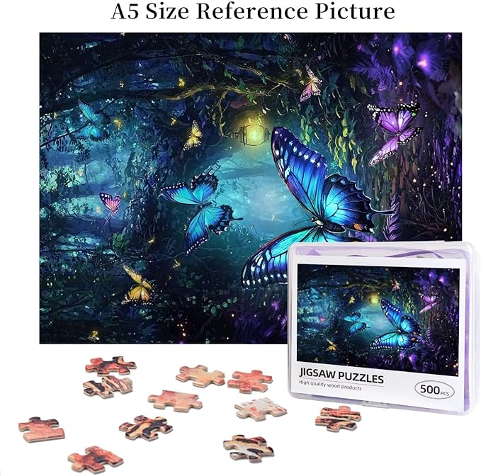 Butterfly Puzzles for Adults 500 Pieces,Magical Forest Puzzles 500 Pieces, Fantasy Puzzle,Glow Art Jigsaw Puzzles Butterflies,Fantasy Colorful Butterfly Insect Puzzle As Family Game for Adults