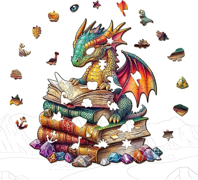 Wooden Puzzles for Adults - Reading Dragon Wood Puzzles Adult - Unique Animal Shape Wooden Jigsaw Puzzles for Adults - Birthday Gifts for Puzzle Lovers, Family (11.4 * 11.4in)