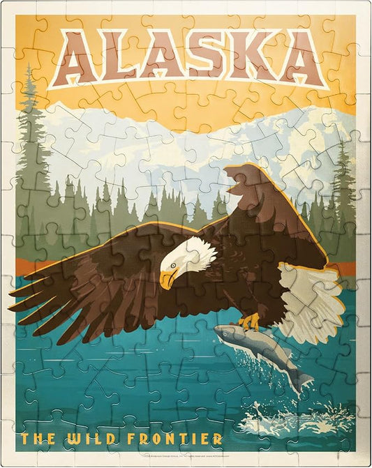 MyPuzzle Alaska: Eagle, Vintage Poster - Premium 100 Piece Jigsaw Puzzle for Adults