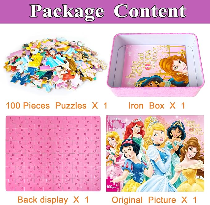 Puzzles for Kids Ages 4-8 100 Pieces Jigsaw Puzzles for Boys and Girls Educational Learning Puzzles in Metal Box.