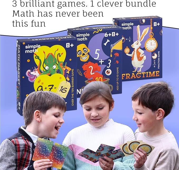 Math Card Games Bundle for Kids 6+ & 8+ | 3 Games Included | Fun & Education | Help to Build Math, Focus and Logic | Recommended by Teachers | 2-6 Players | 10 min Playtime (Math Card Bundle)
