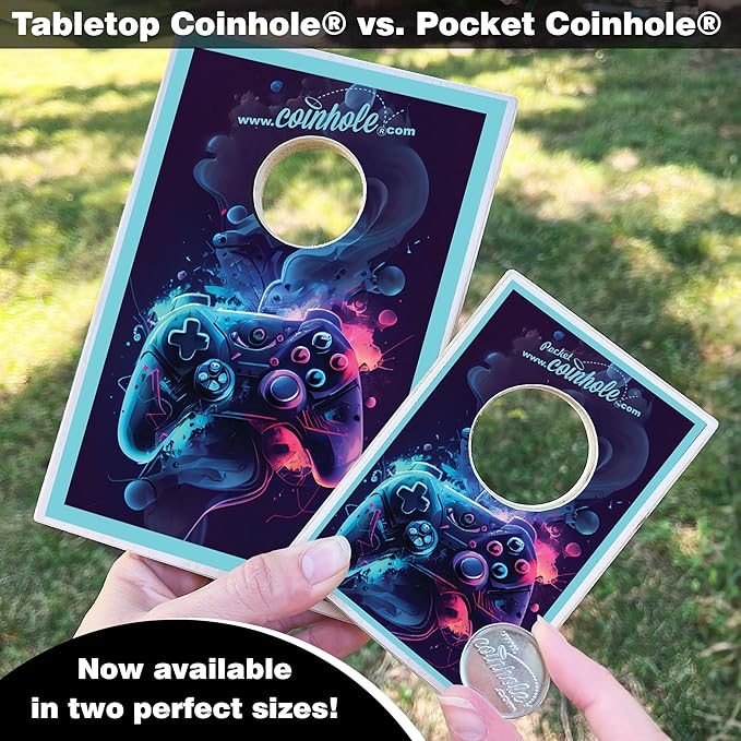 Coinhole Desktop Coin Bouncing Party Game Set | Tabletop Cornhole Board Game | Small Cornhole Travel Game Includes Coins