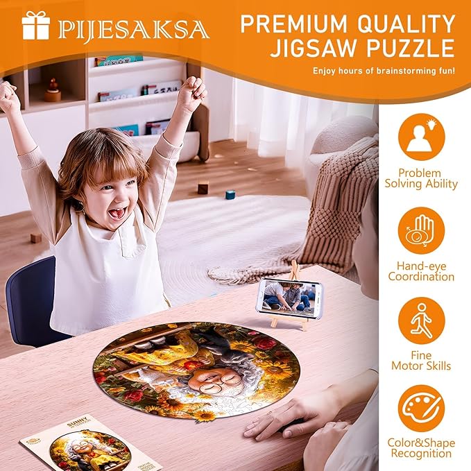 Wooden Puzzles for Adults, Sunny Afternoon Wood Puzzles Adult, Cat Sunflower Wooden Jigsaw Puzzle for Adults, Unique Shape Puzzle, Good Gift Idea for Family & Seniors (M-11.4 * 11.4in -200 Pieces)