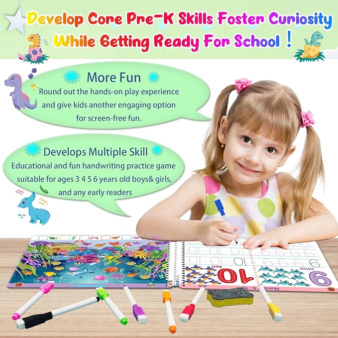 Preschool Learning Activities Educational Workbook - Toddler Prek Montessori Handwriting Practice Activity Tracing Toys Busy Book for Kids, Autism Learning Materials and ABC Learning Book