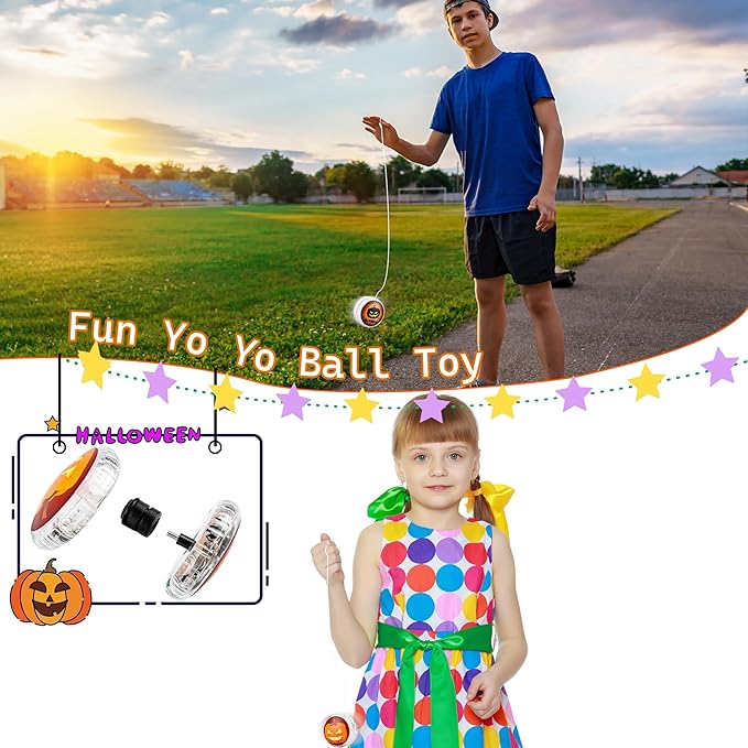 24 Pcs Halloween Yo Yo Toys LED Light Up Yo Yo Bulk Pumpkin Plastic Responsive Bearing Ball for Halloween Birthday Gifts Party Favor