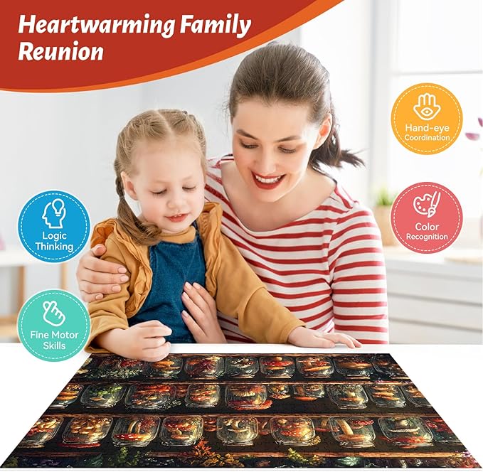 300 Piece Puzzle for Adults, Fantasy Mushroom Jigsaw Puzzle for Adults, Kids, and Seniors, Gift for Family Activities, Game Night, Home Wall Art, 20.5x15 in