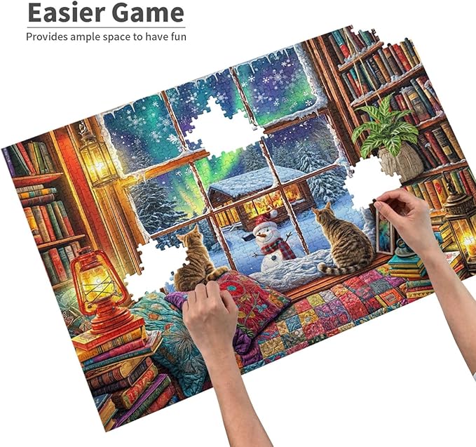 Winter Reading Nook 1000 Piece Jigsaw Puzzle Winter Puzzles 1000 Pieces Funny Cat Puzzle Puzzles for Indoor Cats for Adults Challenging Puzzle Perfect for Game Nights