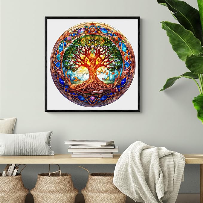 Wooden Puzzles for Adults - Stained Glass Tree of Life Wooden Jigsaw Puzzle for Adults – Unique 200-Piece Art Puzzle, Premium Brain Teaser & Decorative Gift (11.4"x11.4")