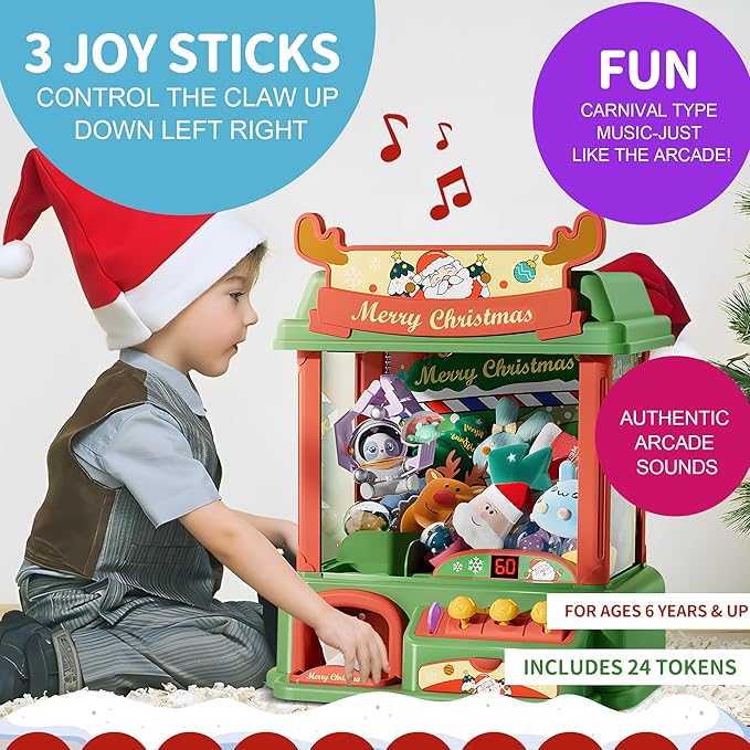 Claw Machine for Kids, Mini Vending Arcade Capsule Game With Prizes for Ages 8-13 Girls | Candy Machine With LED Lights & Adjustable Sound, Party Christmas Toys Gifts
