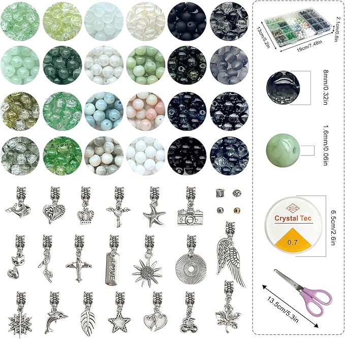 8mm Crackle Glass Beads for Bracelets, 600PCS Round Crystal Jewelry Making Kit for Adults & Beginners, DIY Gifts Crafts
