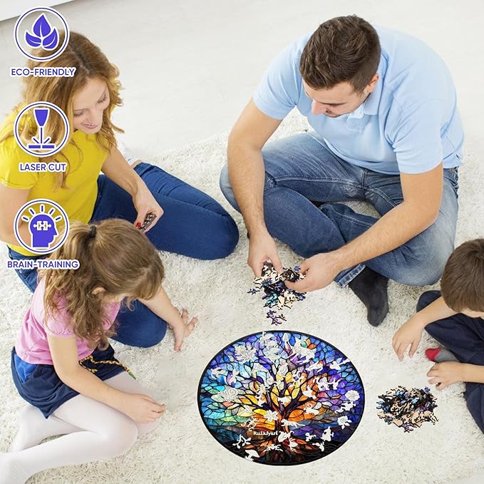 Ruikiyart Wooden Puzzles for Adults,200 Pieces Tree of Life Wooden Jigsaw Puzzles,Unique Shape Tree Puzzles for Adults and Kids,Extra Thick 5MM,Christmas Birthday Gifts,11.2x11.2 Inches