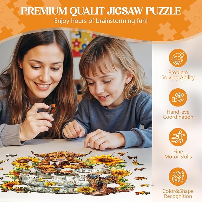 Wooden Puzzles for Adults, Wooden Jigsaw Puzzles for Adults Kids, Sunflower Pasture-2 Unique Shaped Wood Puzzles Adult, Creative Birthday Gifts for Friends Family Game (8.3 * 7.6in 100pcs)